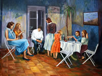 Aile Toplantısı - Tuval üzerine yağlıboya 73x113 cm.  (1998) 800 TL